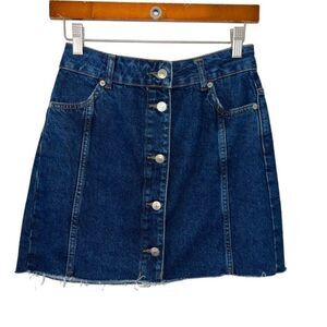 Topshop‎ Moto Womens Denim Jean Mini Skirt Button front Raw Hem